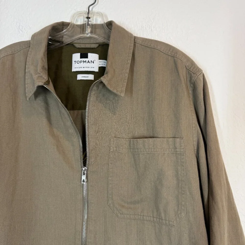 Topman Jacket Embroidered Overshirt Khaki Zip Medium